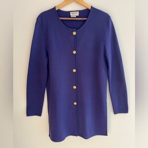 VINTAGE Rouie Knit Cardigan Tunic Gold Buttons Side Slits Layer Made Hong Kong